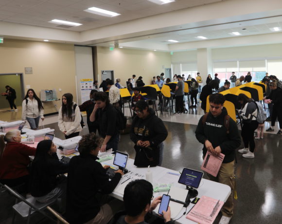 Votantes hacen fila para registrarse en un colegio electoral durante las elecciones presidenciales estadounidenses de 2024 en el condado de Los Ángeles, California, Estados Unidos, el 5 de noviembre de 2024.